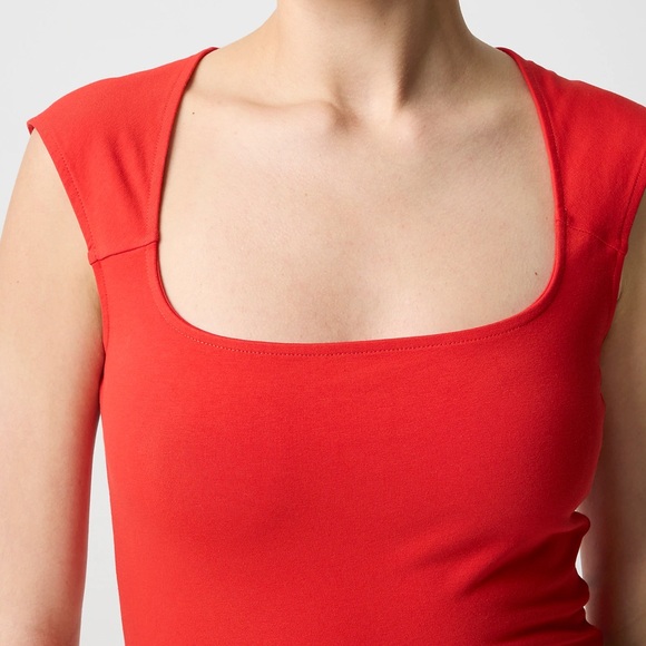 J.CREW Red Cap-sleeve stretch cotton-blend squareneck tank top Size Medium - Picture 2 of 3